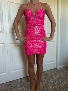 Hot Pink Sequin Mini Dress - Women